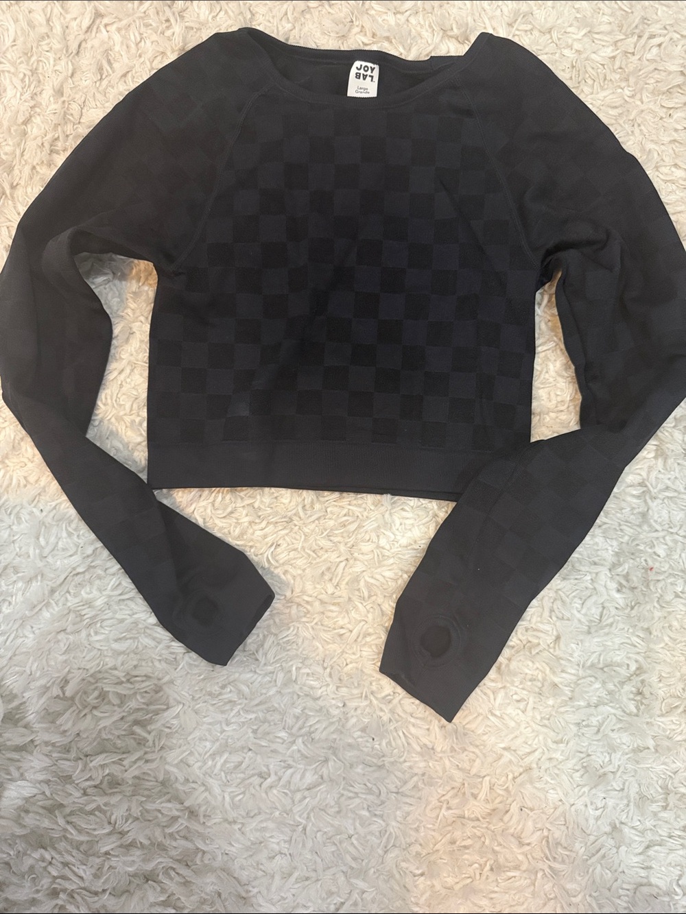 JoyLab Black Checkerboard Cropped Long-Sleeve Top